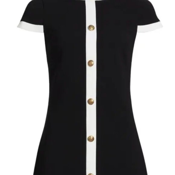 NWT Alice & Olivia Coley Button Mini Shift Dress Black/White Women Size 0 - Picture 2 of 15
